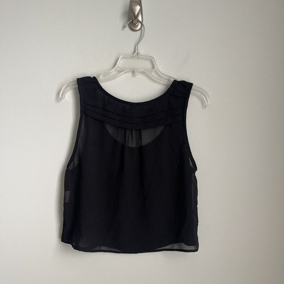 Farm Rio Black Sheer Embellished Cross Cropped Tank Sleeveless Women's - Picture 4 of 7
